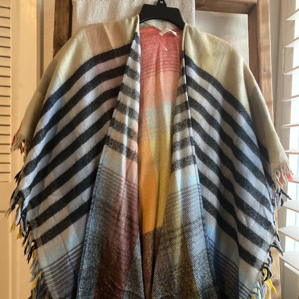 Plaid Wrap Sweater Poncho